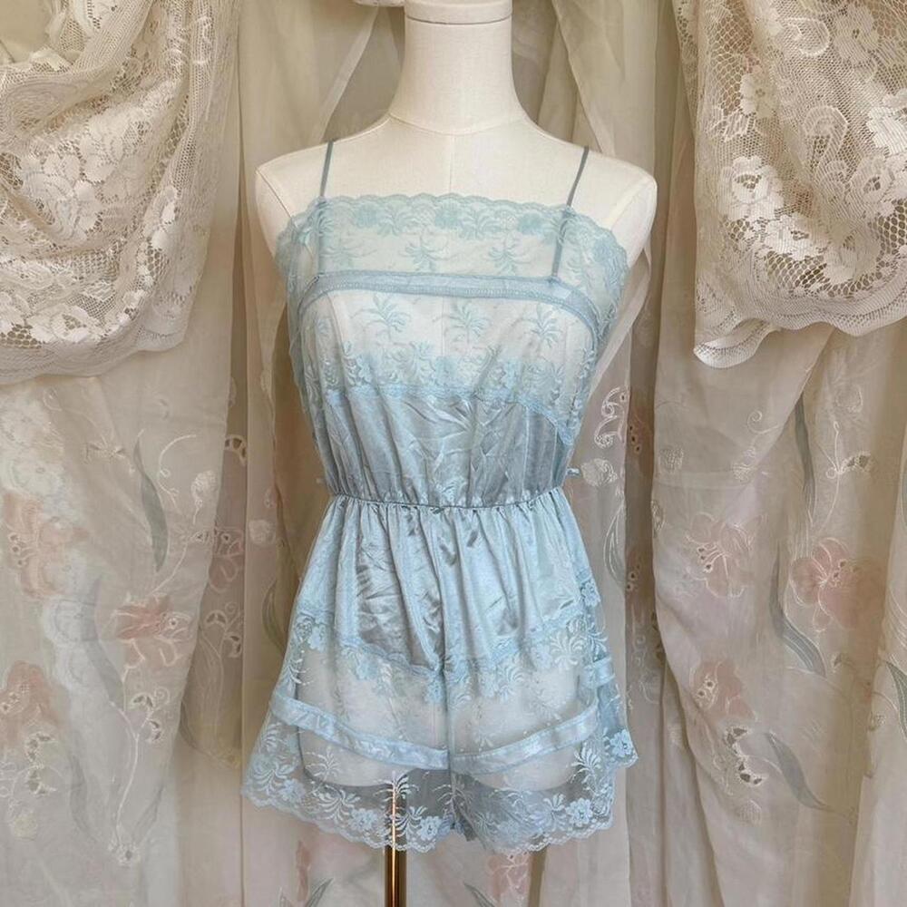 Vintage blue lace lingerie romper